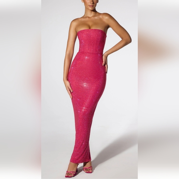 Oh Polly | Dresses | Nwot Oh Polly Pink Rhinestone Strapless Dress |  Poshmark